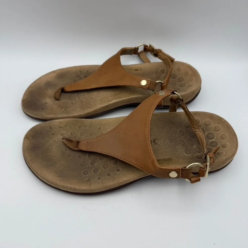 Vionic Kirra Sandals Thong Adjustable Buckle Comfort Brown‎ Womens Size 8
